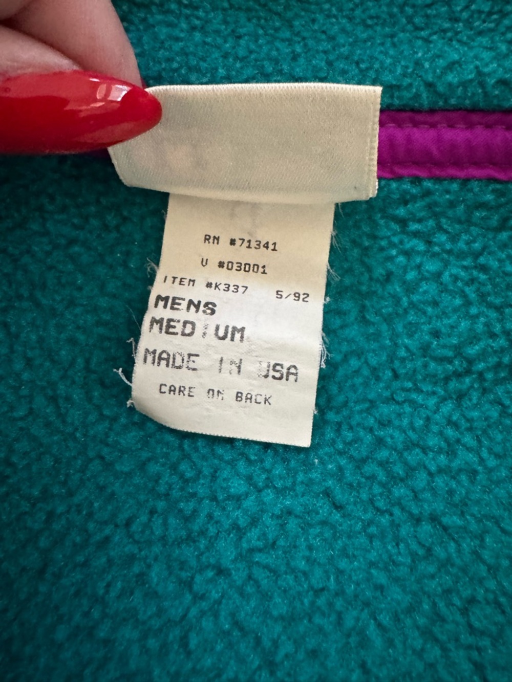 Vintage L.L. Bean Teal snap Fleece Pullover Jacket with Purple Trim USA MEDIUM - Picture 4 of 7